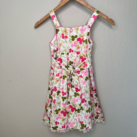 FLORIAN French Floral Cotton Sundress Pink White & Green Summer Dress Tie Waist - Picture 9 of 16